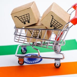 Box with shopping cart logo and India flag.