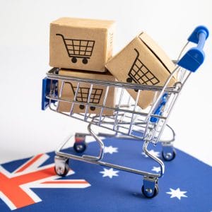 Box with shopping online cart logo and Australia flag.